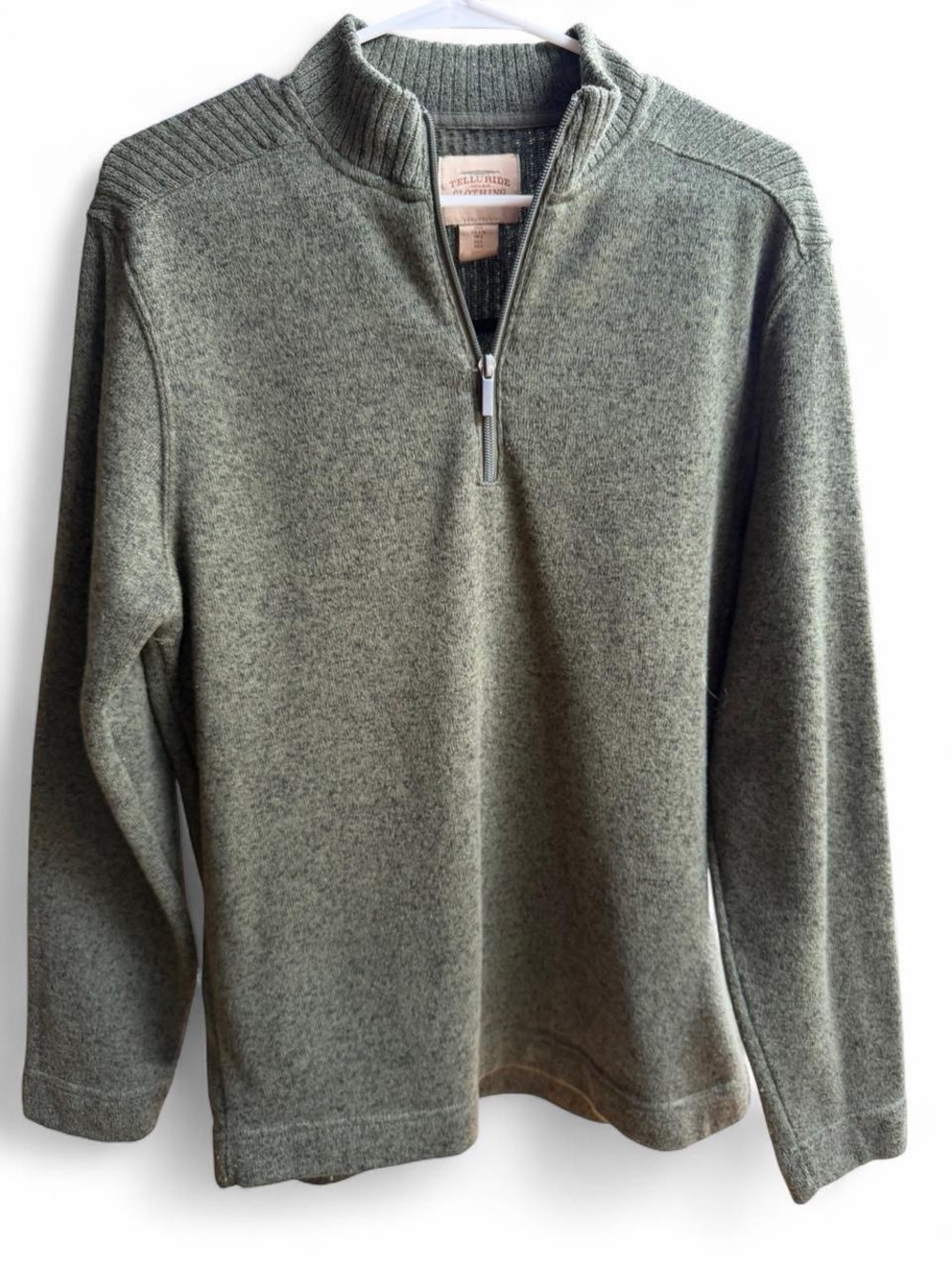 Men's Large Quarter-Zip Pullover Sweater - Olive Green